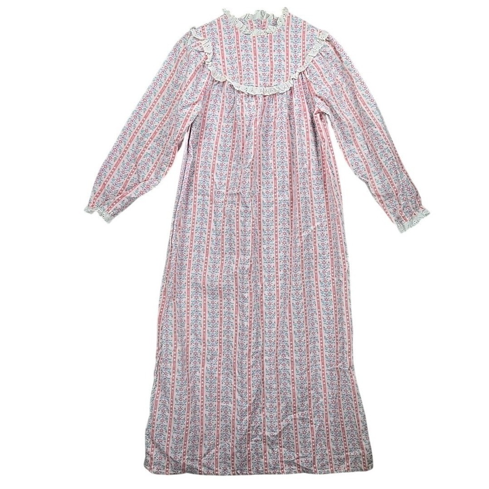 Vtg Lanz of Salzburg Eileen West Sz 14 Flannel Nightgown Pink Floral Cottagecore